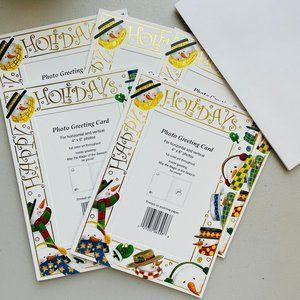 Happy Holidays Snowman Photo Frame Greeting Folded Card 4.6” Set of 5 NEW